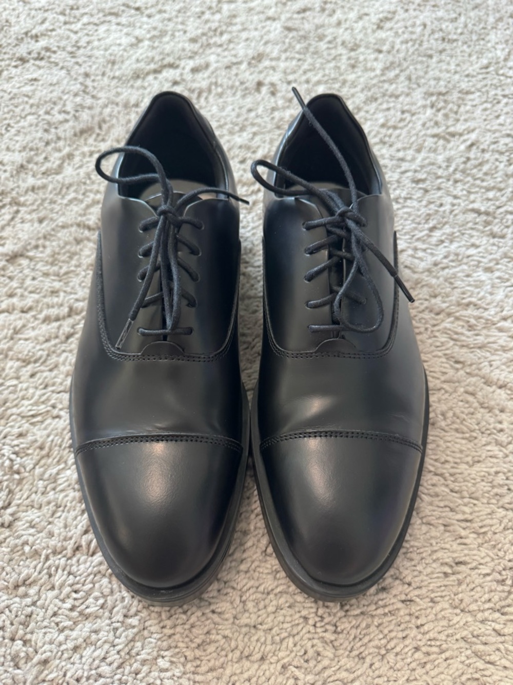 Wolf & Shepherd Men's Black Leather Oxford Cap Toe Lace Up Dress Shoes 7.5